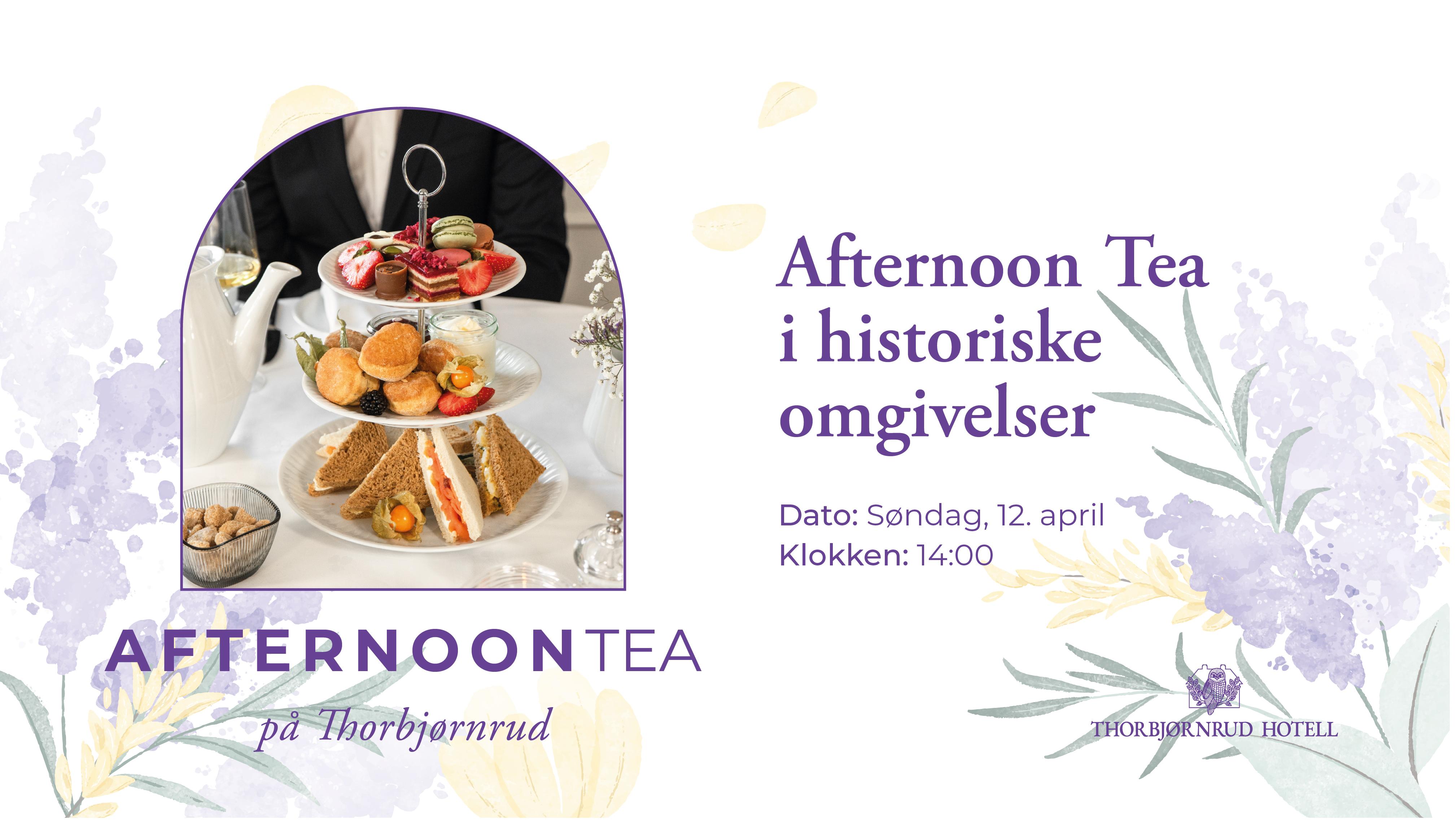 Velkommen til Afternoon Tea hos oss på Thorbjørnrud Hotell! \n\n📅 Dato: Søndag 12. april\n⏰ Tid: Kl. 14:00\n📍 Sted: Thorbjørnrud Hotell, Sagvegen 8, 3520 Jevnaker